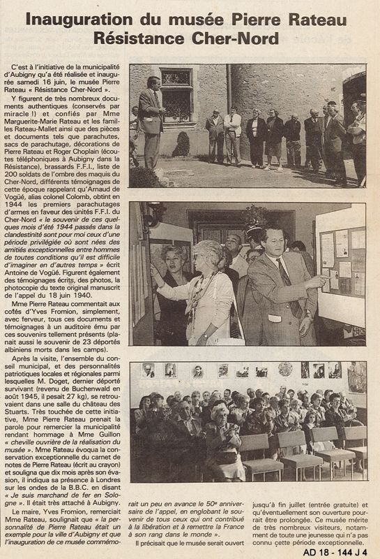 Inauguration 1er musée Journal de Gien 21/06/1990