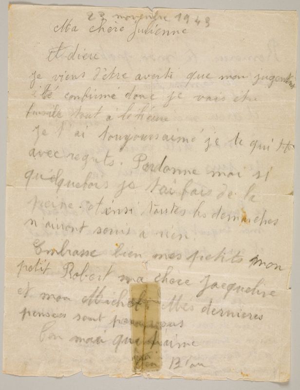 lettre d'adieu de Gabriel Dordain